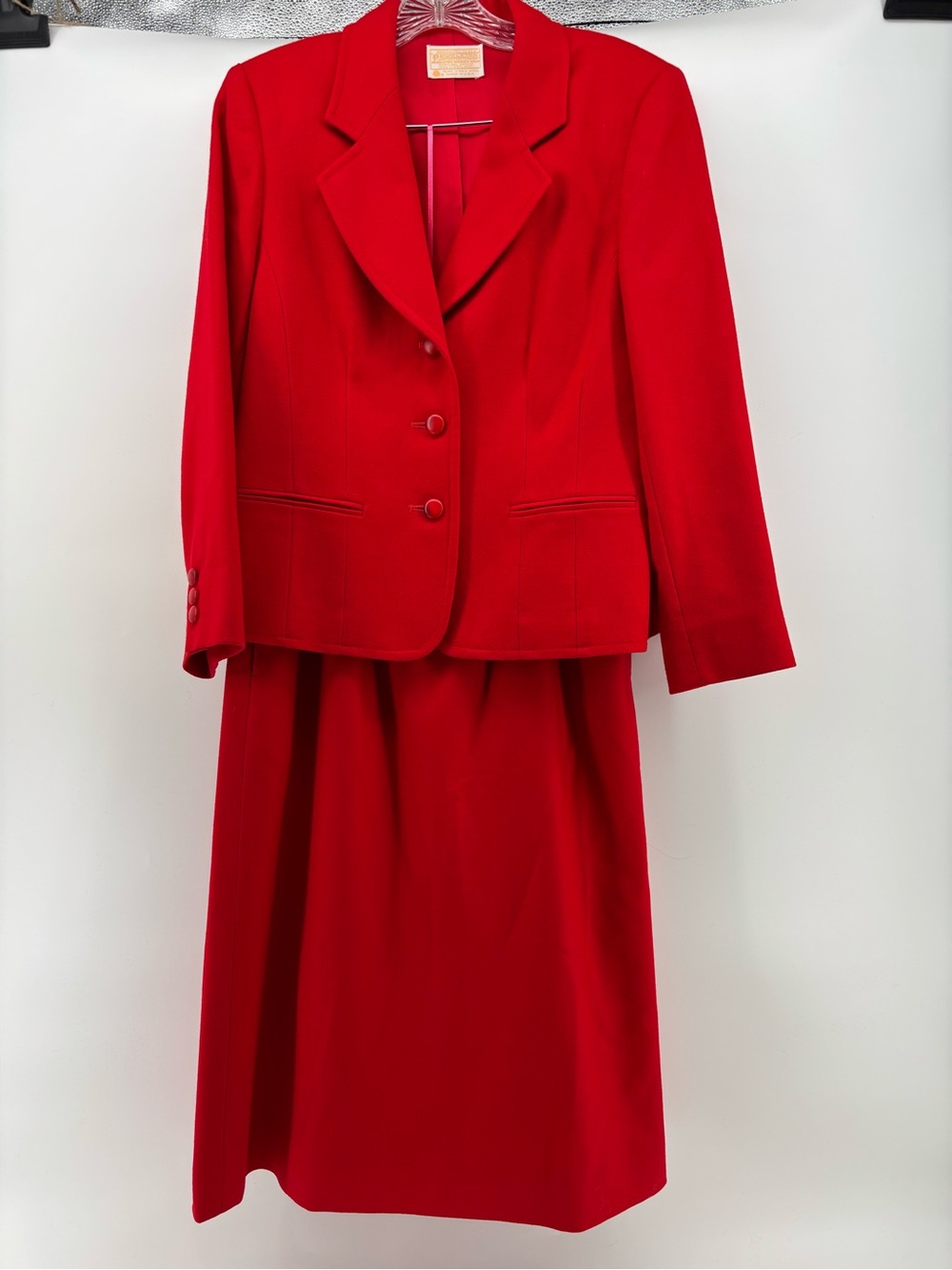 Vintage Pendleton Red 100% Wool Blazer Skirt Suit Set Size 8 USA